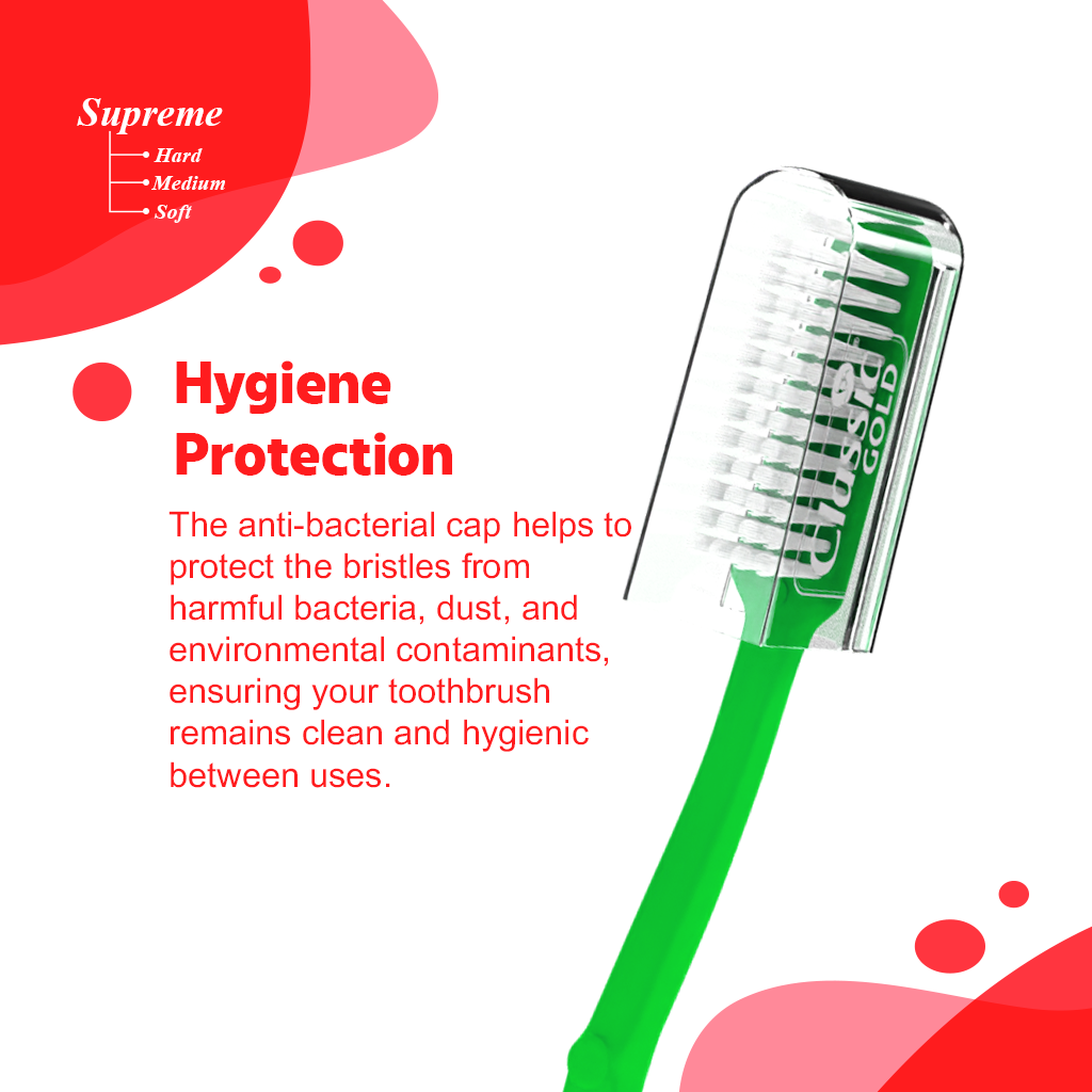 Supreme Hard manual Toothbrush For Adults With Anti Bacterial Crystal Clear Cap