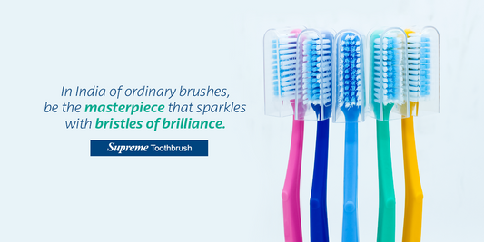 ClassicGold multicolored toothbrush with an antibacterial cap, designed for enhanced hygiene and protection.