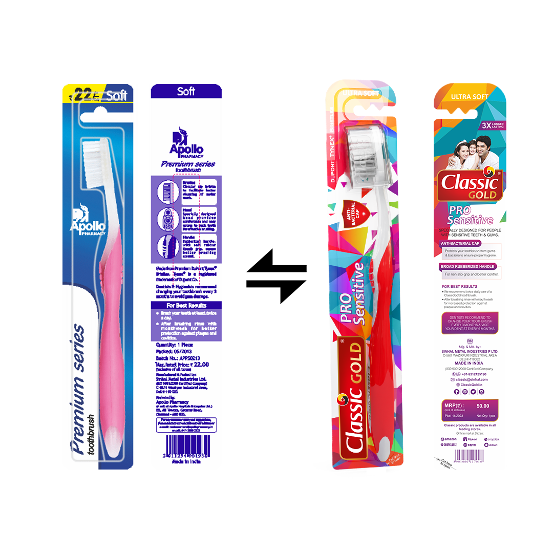 ClassicGold offers toothbrushes customized in your brand's packaging.