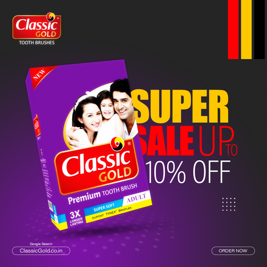 ClassicGold Premium toothbrushes featured in a social media post, showcasing their elegant design, soft bristles, and ergonomic handle.