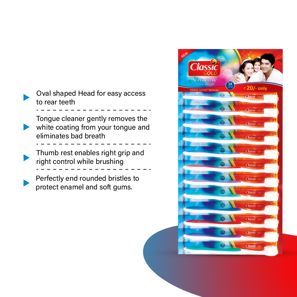 Classic Gold Super Clean Soft Toothbrushes Pack Of 24 With Premium Dupont Bristles